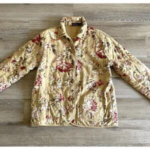 Vintage Krazy Kat Reversible Quilted Floral Jacket Spring Mustard Chore Coat XL